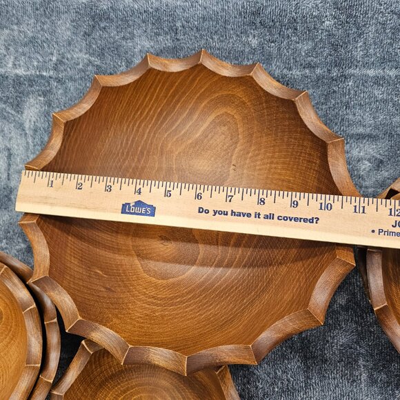 Vintage Woodcraftery wooden bowl set 1 large 7 small scalloped edges MCM - Picture 12 of 15